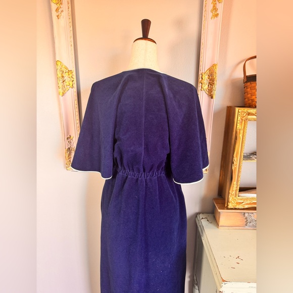 Vintage Vanity Fair Blue Velour Flutter Sleeve Kaftan Robe Housecoat Small - Picture 5 of 11